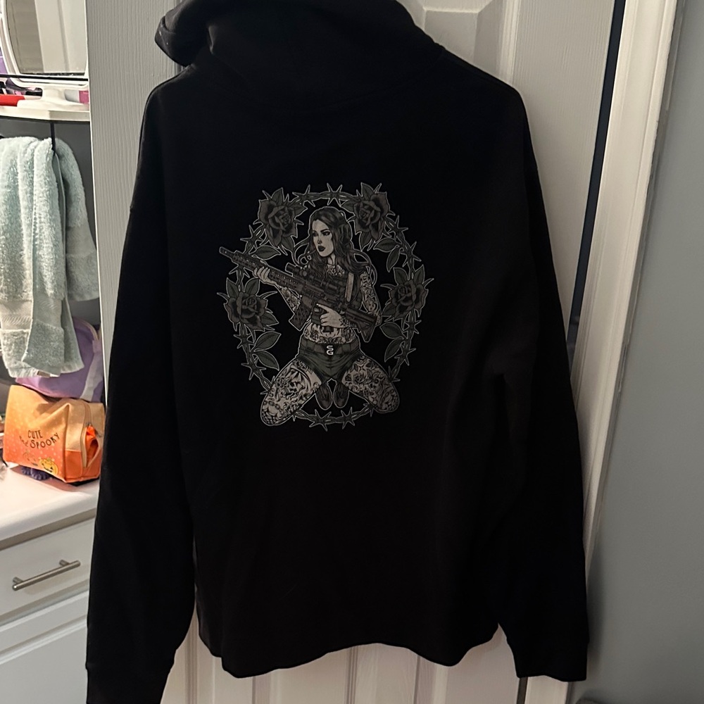 Sunset Goons Black Hoodie with Gats and Roses Design